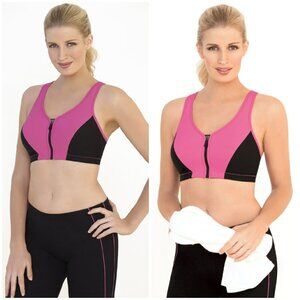 Glamorise SPORT Bra 42B (HIGH-IMPACT) Wicks! (RACERBACK) T-Back Zip-Up PINK New